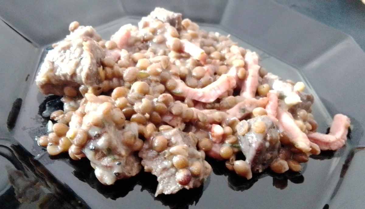 Poêlée de lentilles aux lardons et boeuf