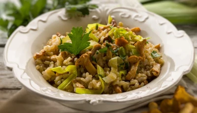 Risotto aux poireaux et champignons