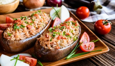Aubergines farcies au riz