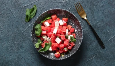 Salade de pastèque, feta et menthe fraîche