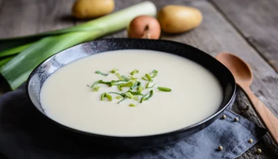 Velouté de poireaux et pommes de terre au fromage
