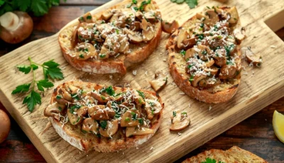 Bruschettas aux champignons et ail confit