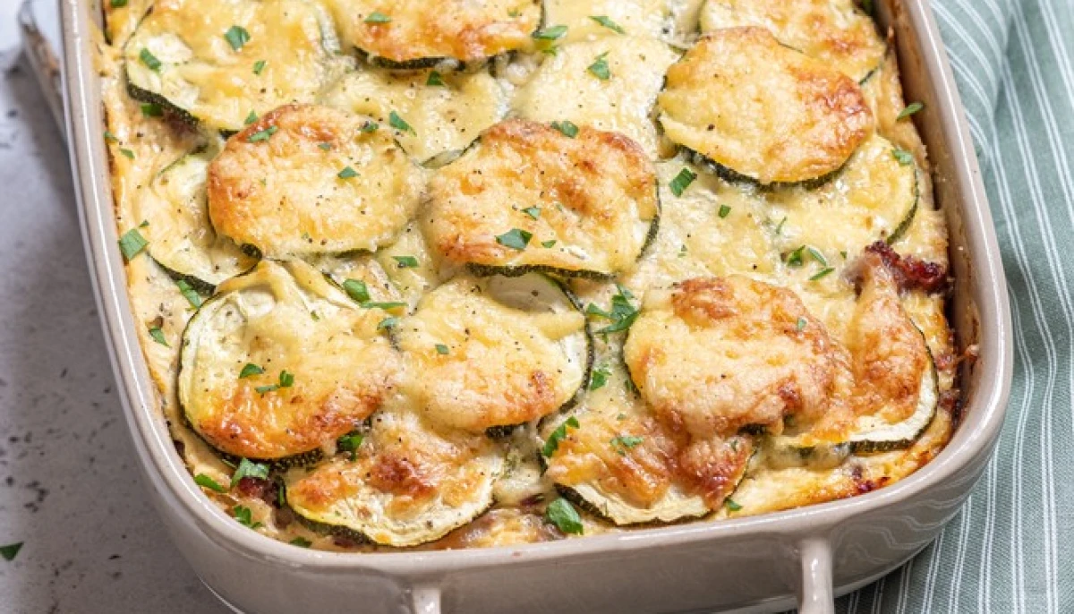 Gratin de saumon et courgettes au curry doux