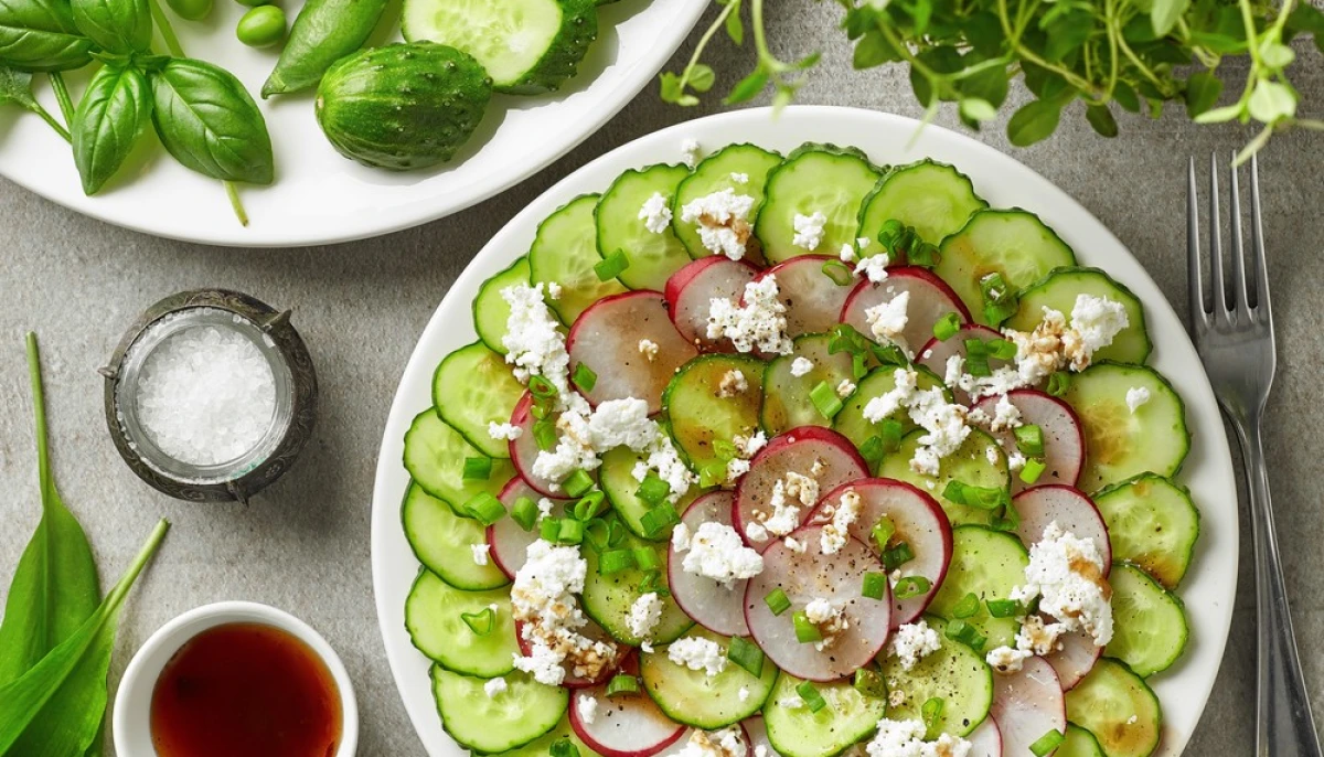 Carpaccio de radis et concombre au miel