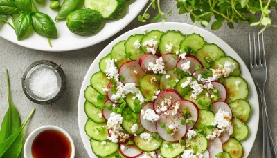 Carpaccio de radis et concombre au miel