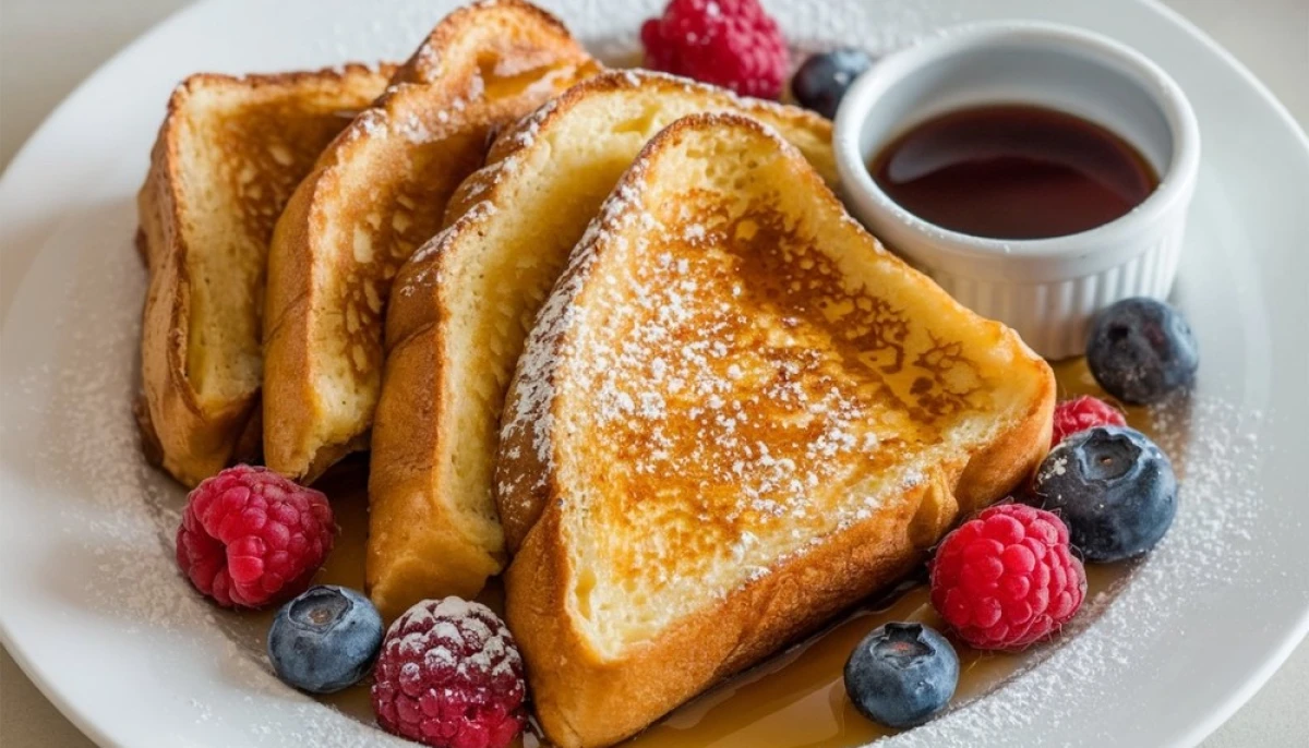 Pain perdu léger, sirop d’érable et fruits