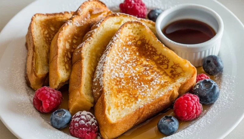 Pain perdu léger, sirop d’érable et fruits