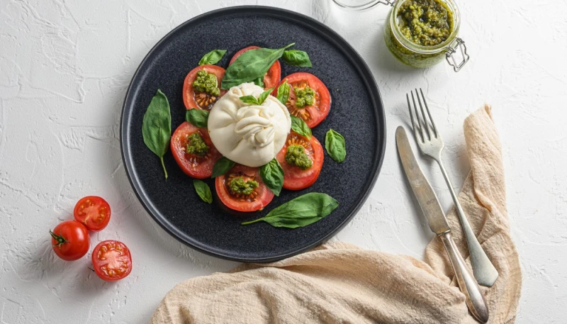 Salade de tomates anciennes, burrata & pistaches