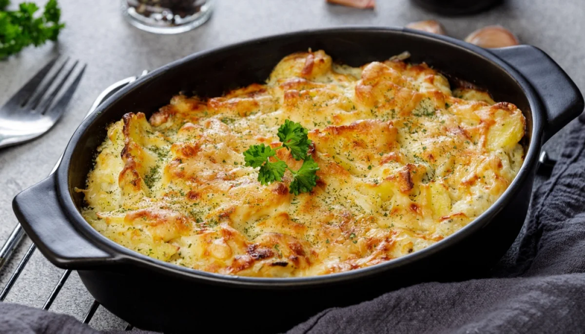 Gratin de pommes de terre au thon et aux oignons