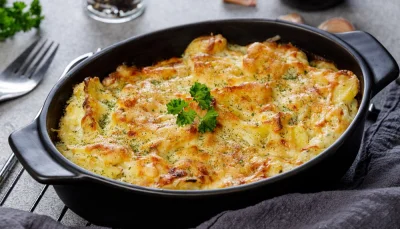 Gratin de pommes de terre au thon et aux oignons