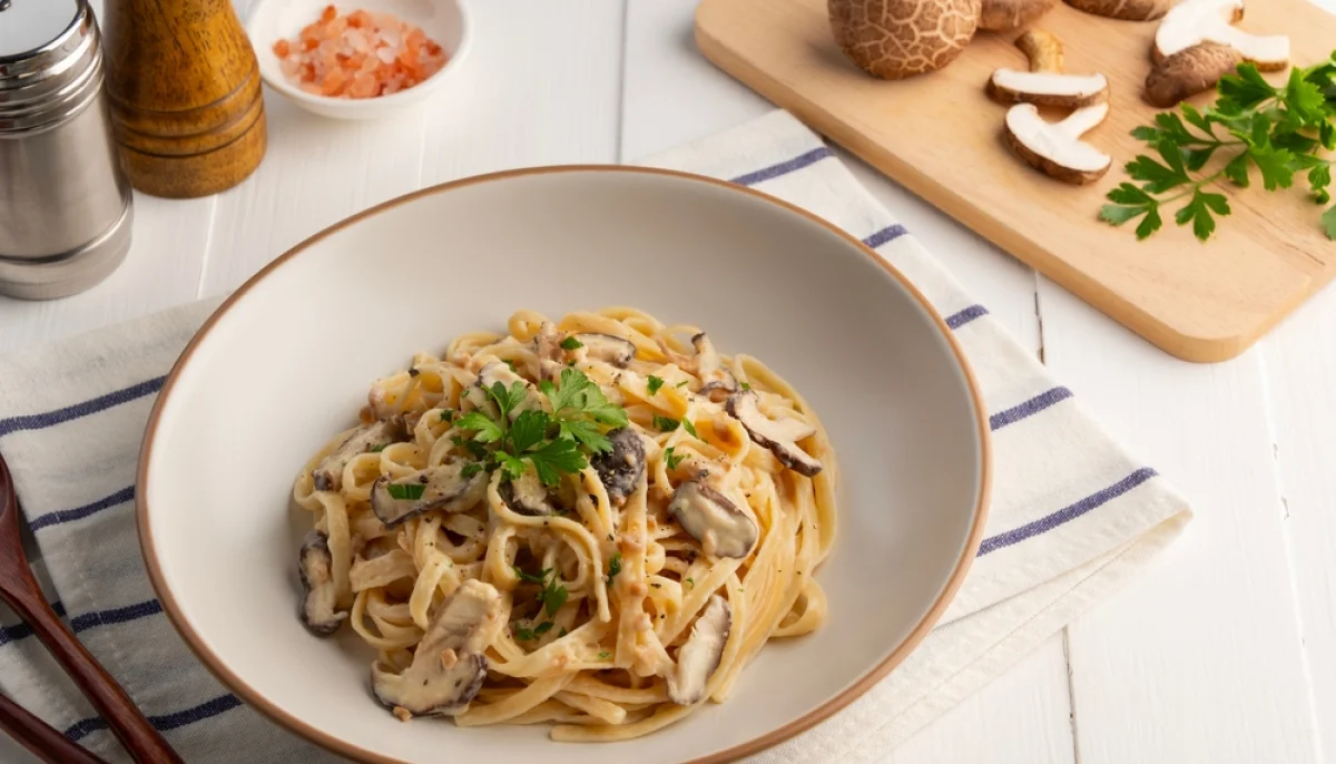 Pâtes aux champignons et persil