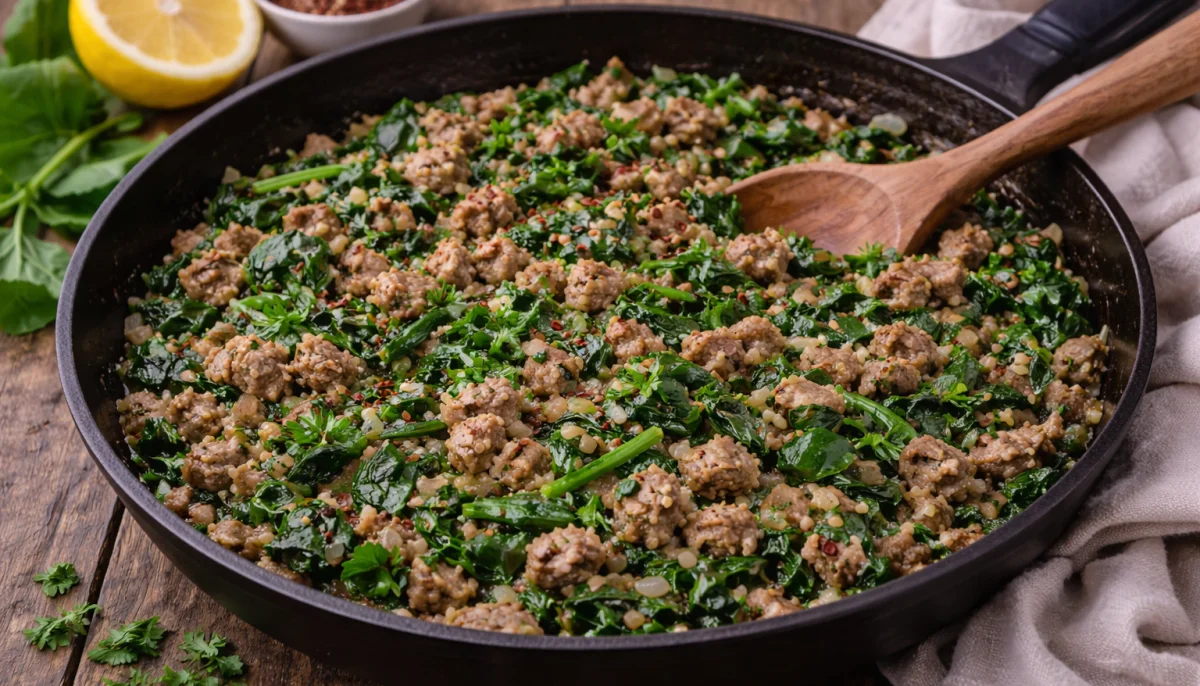 Poêlée de bœuf haché aux épinards