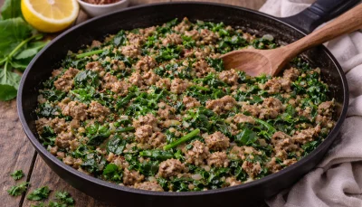 Poêlée de bœuf haché aux épinards