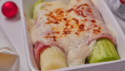 Poireaux gratinés au jambon