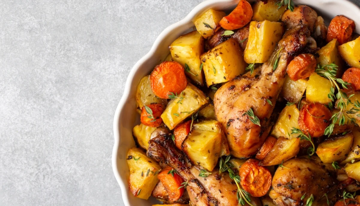 Poulet four et légumes racines