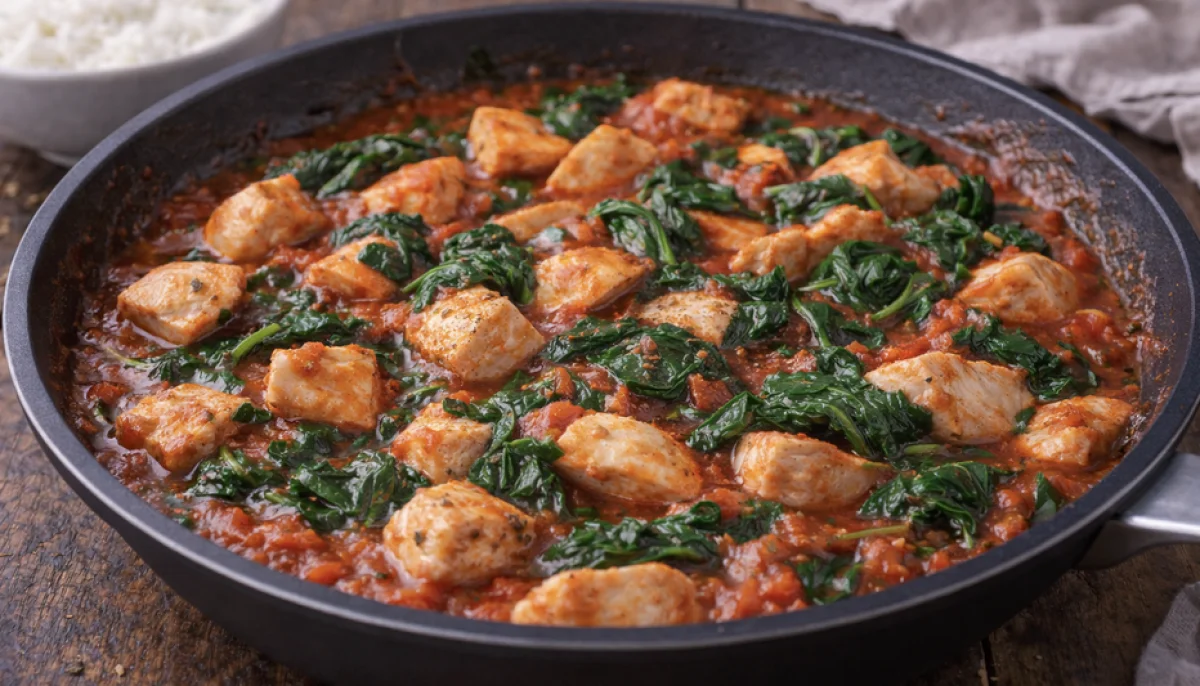 Poulet sauce tomate épinards
