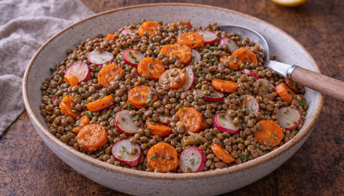 Salade tiède de lentilles aux légumes rôtis