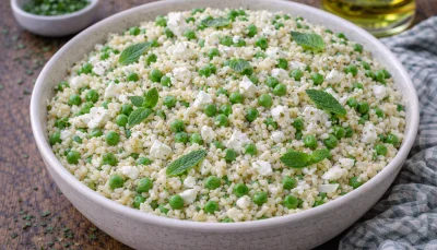 Boulgour crémeux petits pois feta