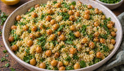 Boulgour pois chiches grillés et herbes