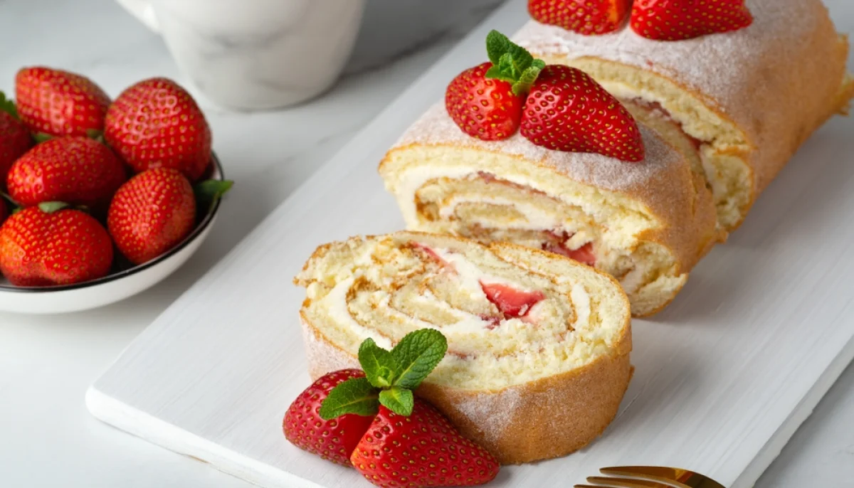 Gâteau roulé fraise vanille
