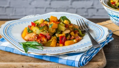 Poêlée maïs poivron courgette