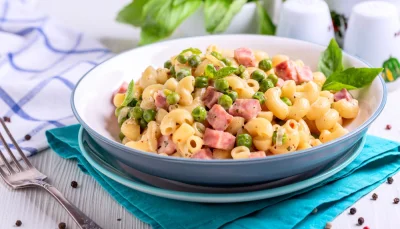 One pot coquillettes jambon petits pois