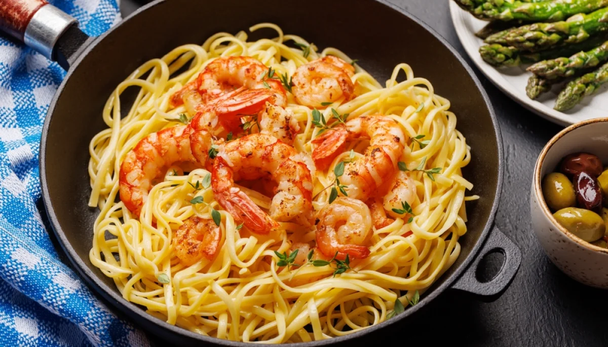 Pâtes ail citron crevettes