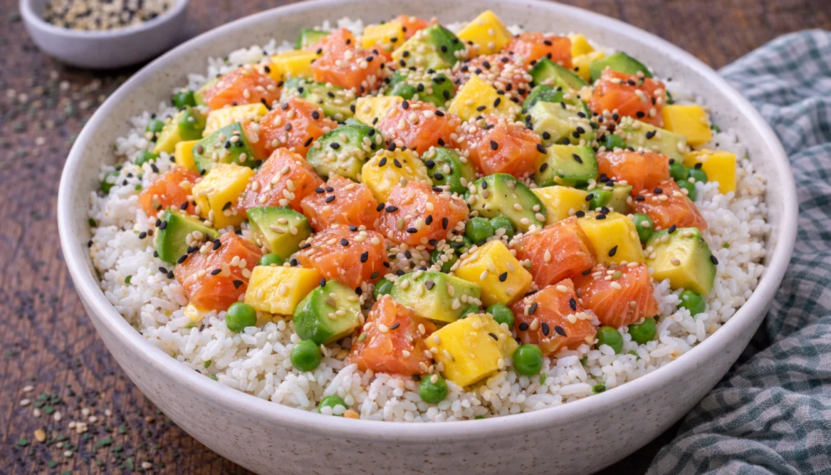 Poke bowl saumon mangue avocat