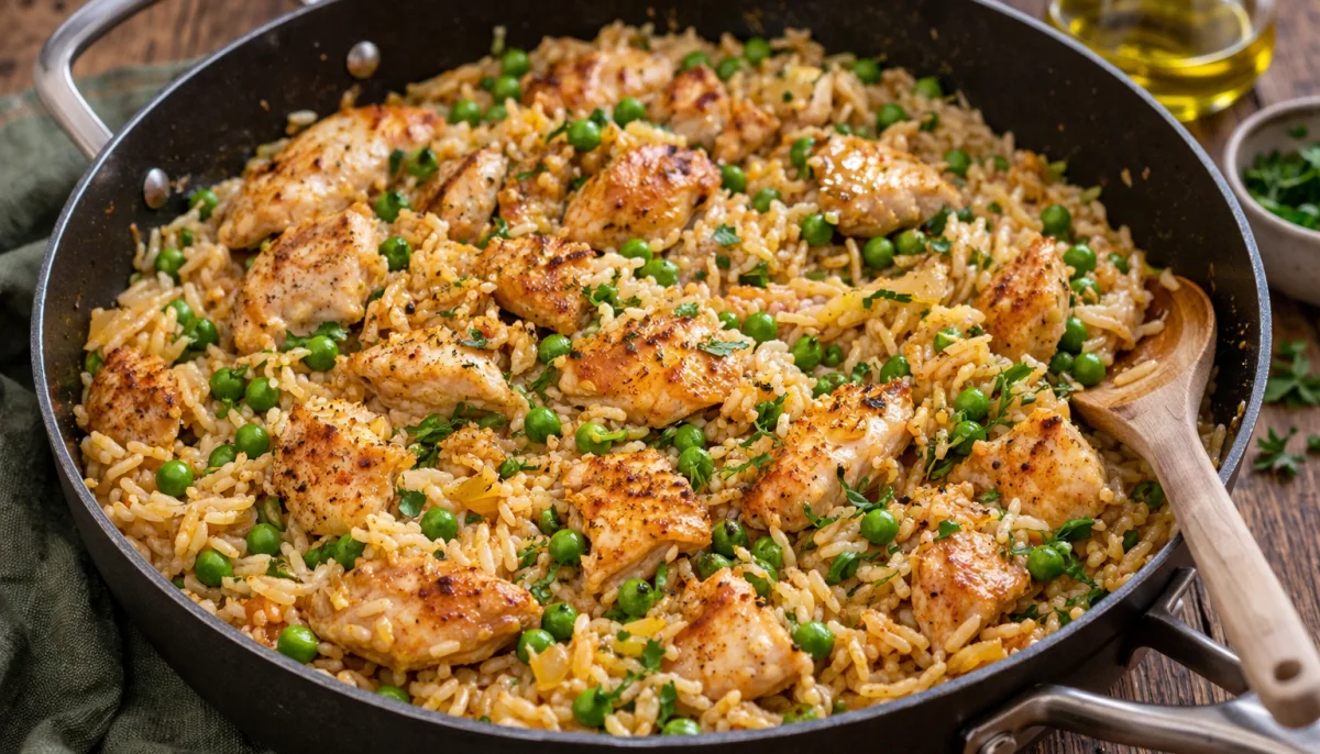 One pot riz poulet petits pois
