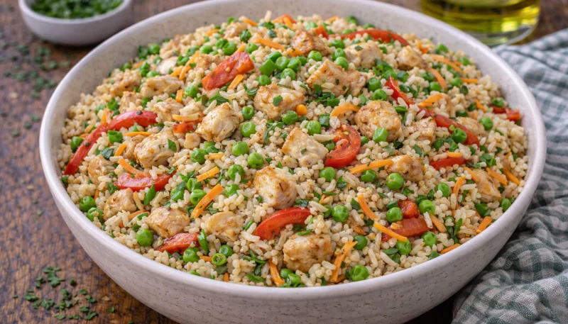 Riz sauté poulet légumes