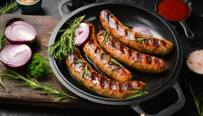Saucisses grillées barbecue sauce miel moutarde