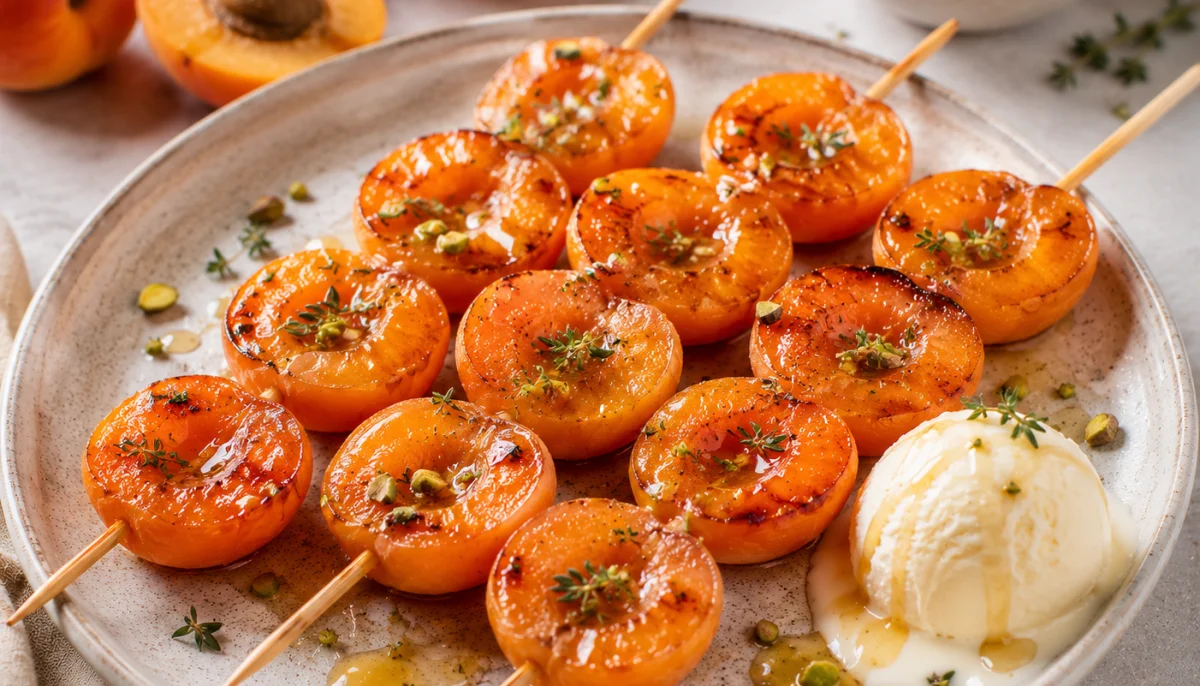 Brochettes d’abricots rôtis au miel