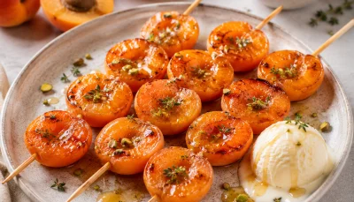 Brochettes d’abricots rôtis au miel