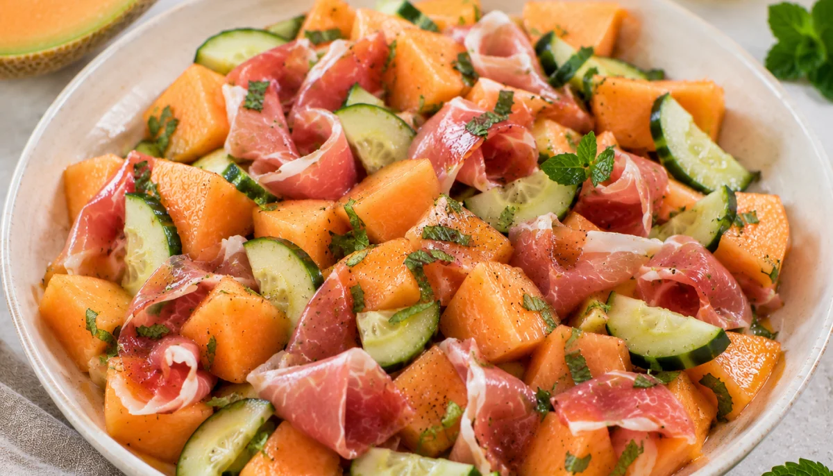 Salade melon concombre jambon cru