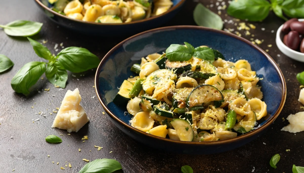Salade de pâtes aux courgettes grillées et pesto