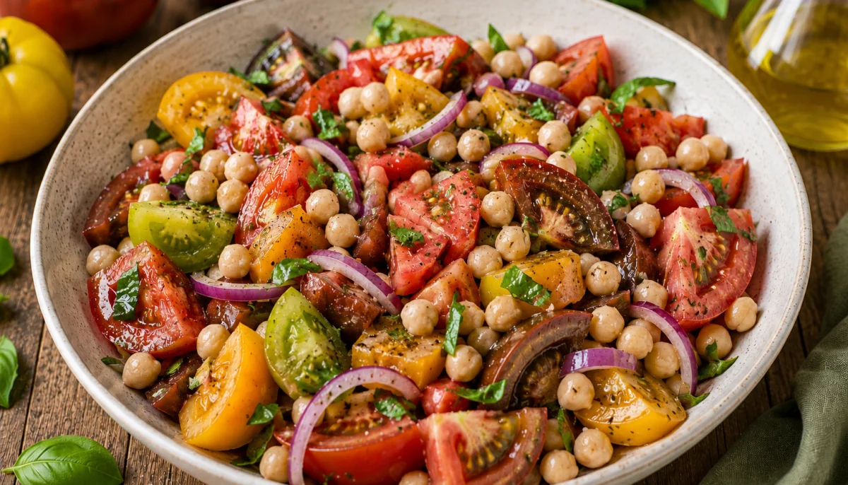 Salade de tomates anciennes et pois chiches