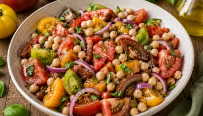 Salade de tomates anciennes et pois chiches
