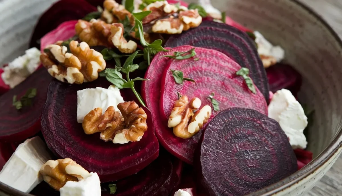 Betteraves rôties au chèvre et noix
