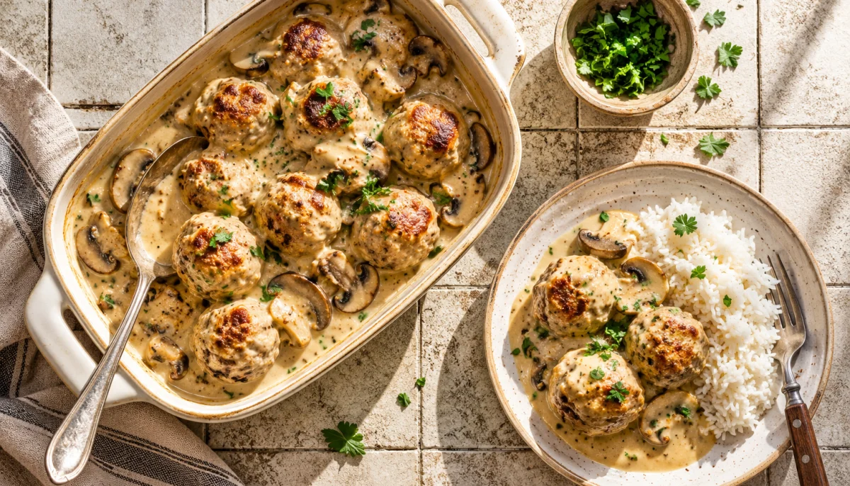Boulettes de porc aux champignons sauce moutarde