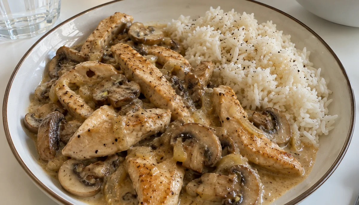 Émincé de dinde aux champignons et moutarde
