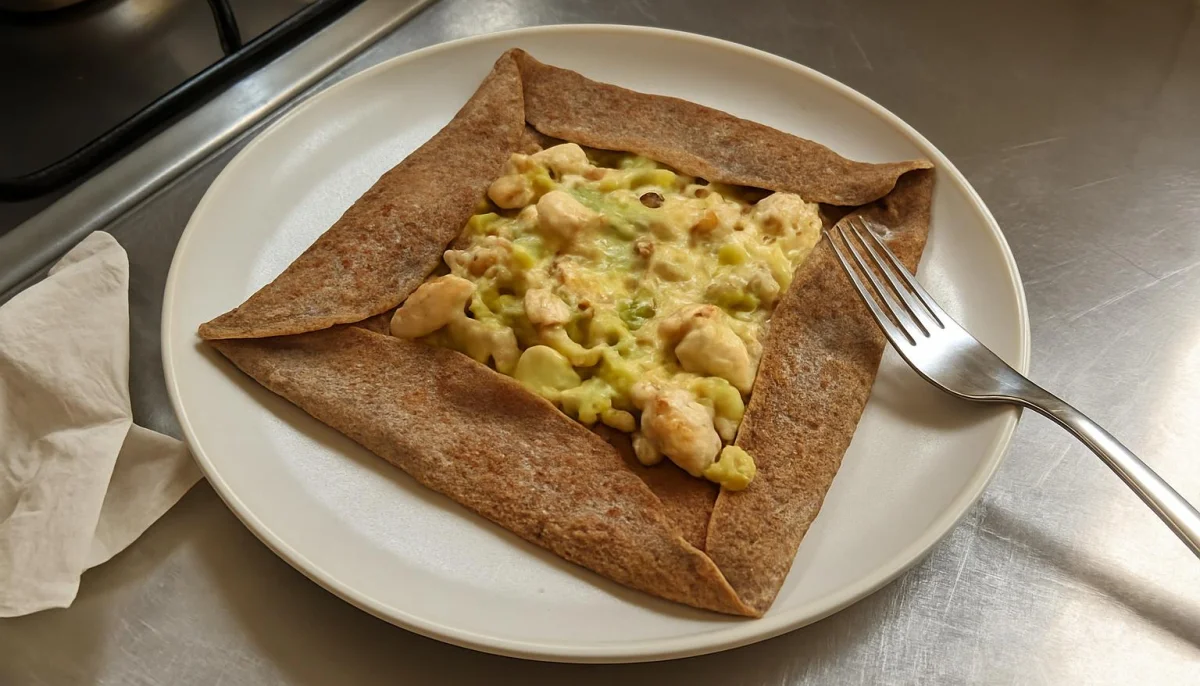 Galettes de sarrasin au poulet, poireaux et comté