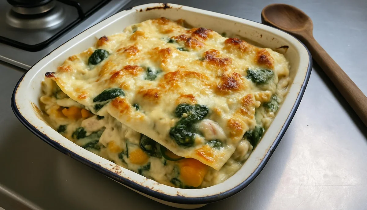 Lasagnes blanches poulet, courge et Épinards