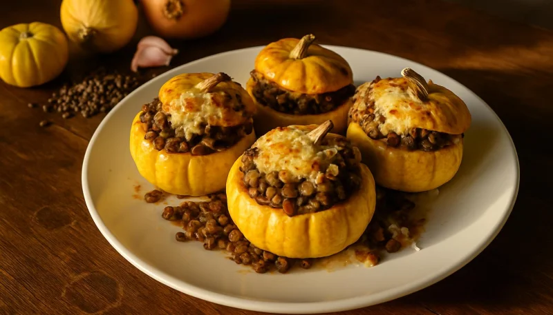 Mini-courges farcies aux lentilles et fromage