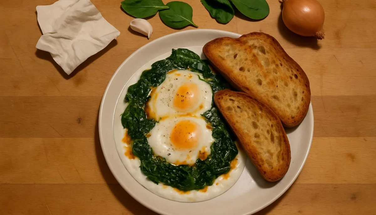 Œufs à la turque aux épinards et pain croustillant