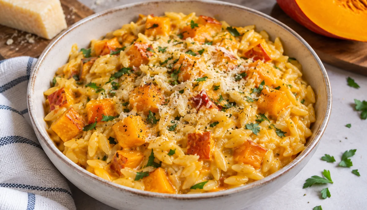 Orzo crémeux au potimarron et parmesan