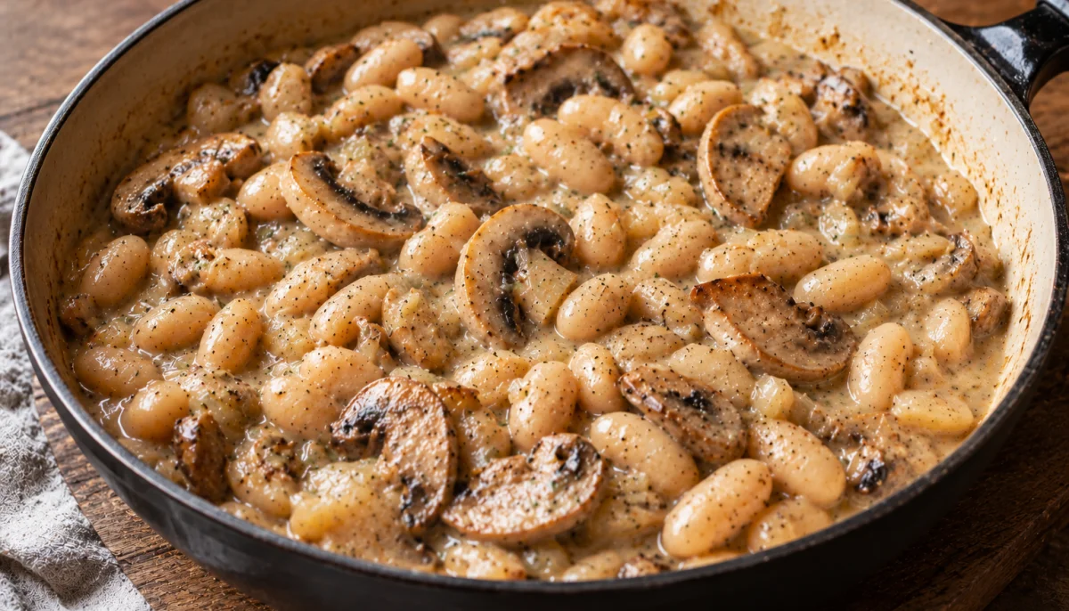 Poêlée crémeuse de haricots blancs aux champignons