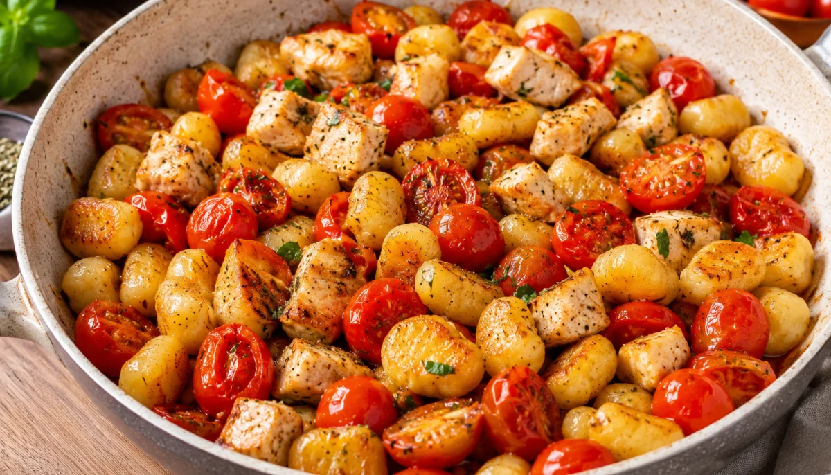 Poêlée de gnocchis au poulet et tomates cerises