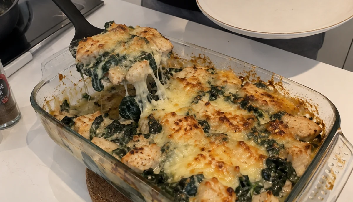 Poulet gratiné aux épinards et comté