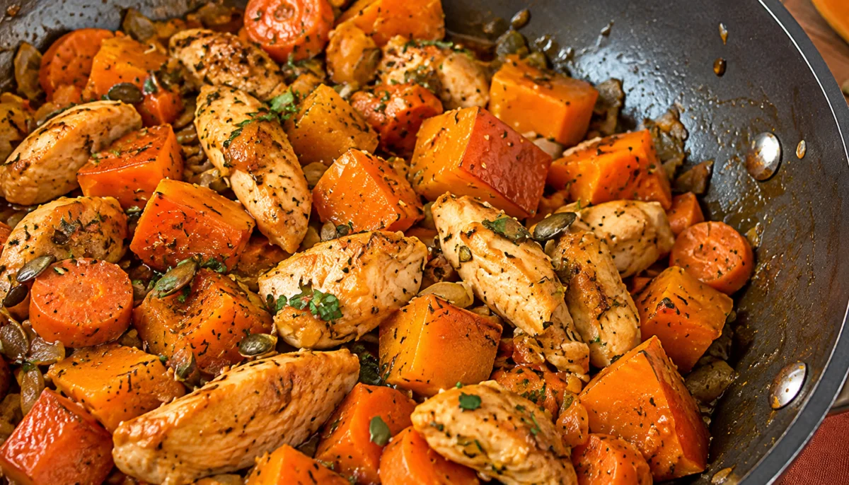 Poulet mijoté au potimarron et carottes