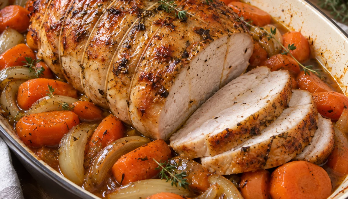 Rôti de dinde aux carottes et oignons